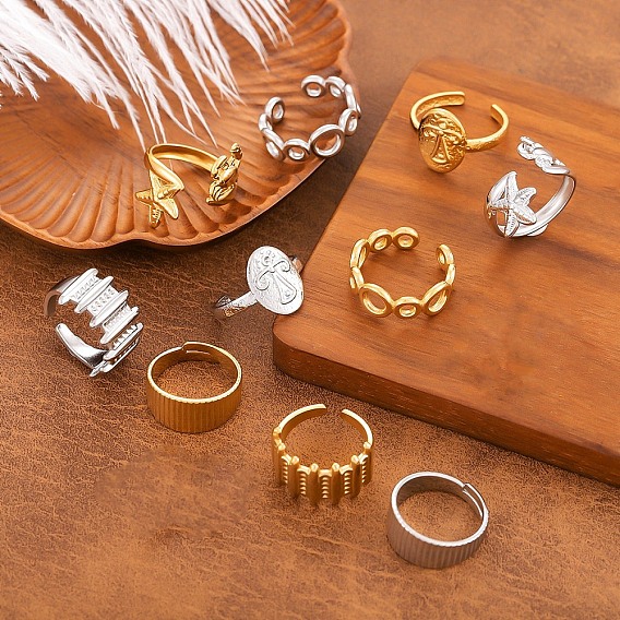 304 открытые кольца-манжеты из нержавеющей стали для женщин, золотой / нержавеющая сталь цвета