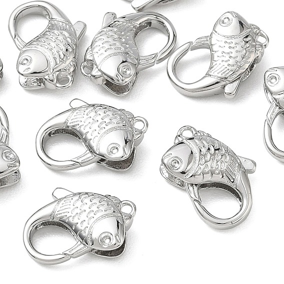 SHEGRACE Brass Lobster Claw Clasps, Fish, Cadmium Free & Lead Free & Nickel Free