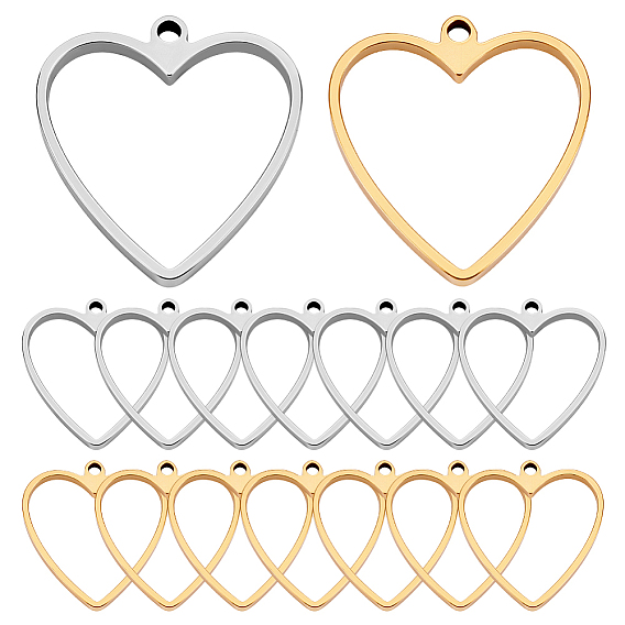 16 шт. 2 цвета 201 подвески из нержавеющей стали, сердце
