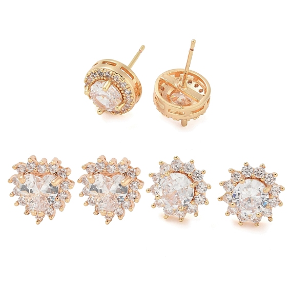 Серьги-гвоздики из плоской круглой латуни с прозрачным кубическим цирконием, долговечный