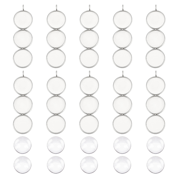 20шт 304 подвеска из нержавеющей стали с кабошоном, чашки безель с краями, три плоских круглых подвески со стеклянными кабошонами 60 шт.