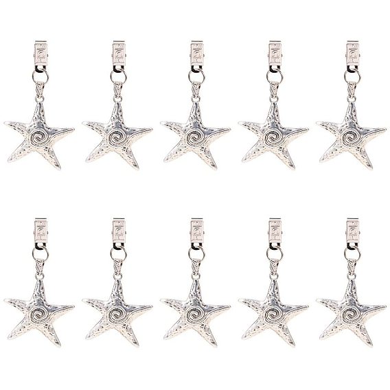Tablecloth Pendants, with Iron Clips, Iron Jump Rings and Tibetan Style Alloy Big Pendants, Starfish