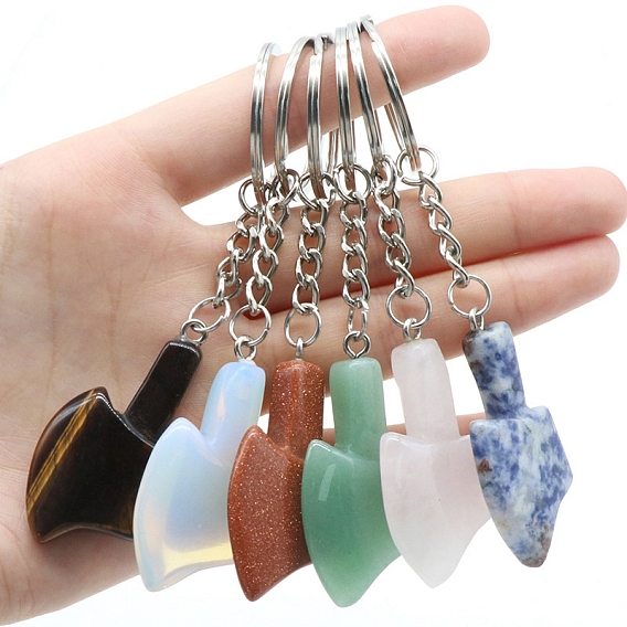 Gemstone with Metal Mini Axe Keychain