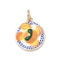 Spray Painted Brass Pendants, Orange Charms, Golden
