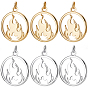 10 pcs 2 couleurs pendentifs en laiton, rond plat avec des charmes de feu, avec anneau de saut, crémaillère plaquage, plaqué longue durée