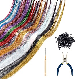 DIY Hair Making, with Laser Fibre Hair Wig, Hair Extension Accessories, Aluminium Micro Rings, Wood Handle Iron Crochet Hook Needles and Jewelry Pliers, Iron Chain Nose Pliers