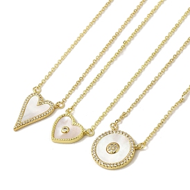 Brass Micro Pave Clear Cubic Zirconia Pendant Necklaces, with Shell, Cable Chain Necklaces, Real 18K Gold Plated