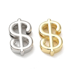 Brass Slider Charms, Dollar Sign, Cadmium Free & Lead Free, Rack Plating, Long-Lasting Plated