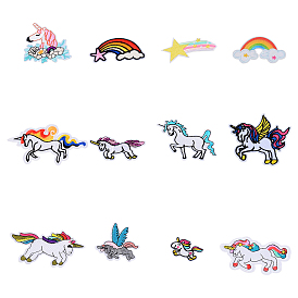 Gorgecraft 12Pcs 5 Style Computerized Embroidery Cloth Iron On/Sew On Patches, Costume Accessories, Appliques, Rainbow & Unicorn