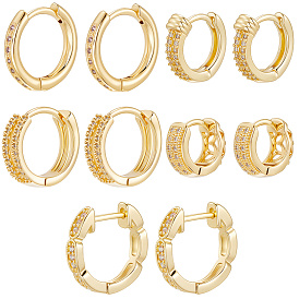 5 серьги-кольца в стиле пиарс с микропаве из латуни и прозрачными кубическими циркониями, без свинца и без кадмия, долговечный