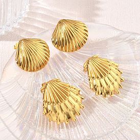 304 Stainless Steel Stud Earrings, Shell Shape