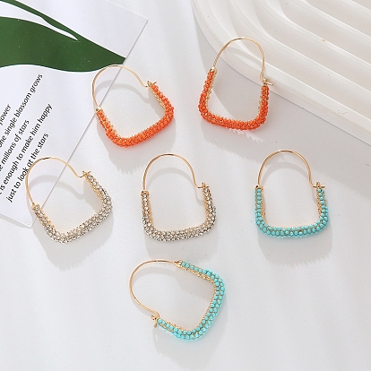 Alloy Rhinestone Hoop Earring, Nuggets, Golden