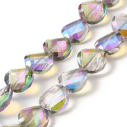 Transparent Electroplate Glass Beads Strands, Faceted, Half Plated, Flat Round