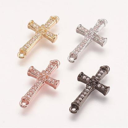 Brass Micro Pave Grade AAA Cubic Zirconia Links, Cross, Cadmium Free & Nickel Free & Lead Free