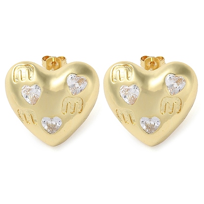 Heart Brass Micro Pave Clear Cubic Zirconia Stud Earrings, Long-Lasting Plated, Lead Free & Cadmium Free