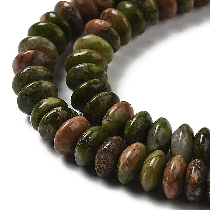 Natural Unakite Beads Strands, Saucer Beads, Rondelle