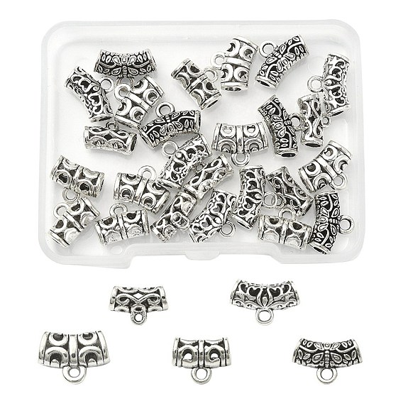 25Pcs 5 Style Tibetan Style Alloy Tube Bails, Loop Bails, Hollow Curved Tube