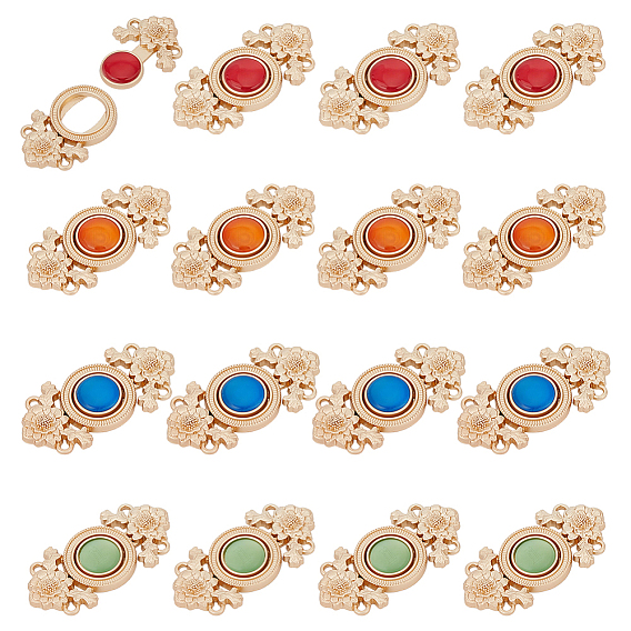 16 шт. 4 цвета сплав защелкивающиеся застежки, с кошачий глаз, цветок, золотые