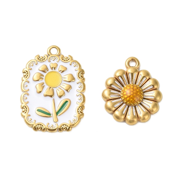304 нержавеющей стальной эмали подвески, золотые, цветок