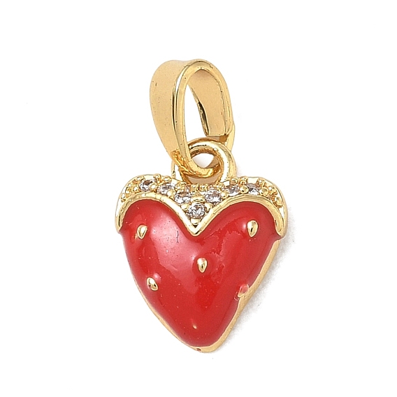 Brass Enamel Pendants, Heart Charms, with Rhinestone, Golden