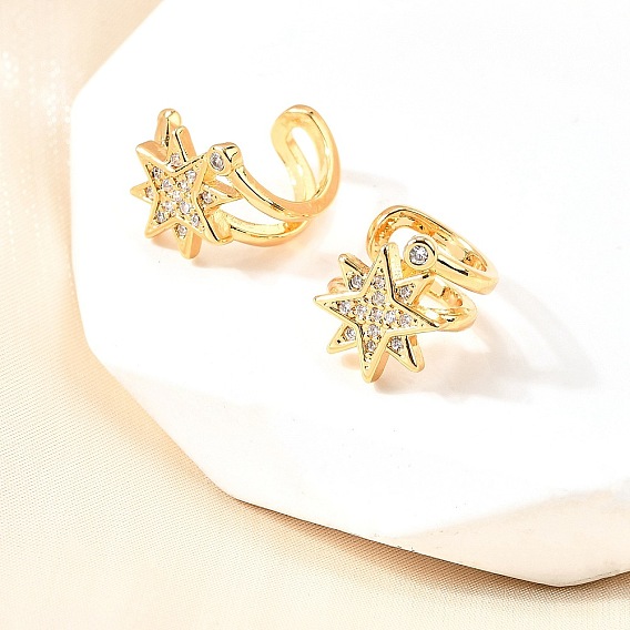 Латунные серьги-манжеты из прозрачного кубического циркония, звезда