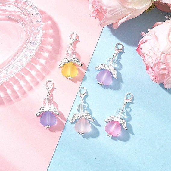 Подвеска в форме сердца ангела из акрила и стекла, с цинковым сплавом застежками омаров коготь