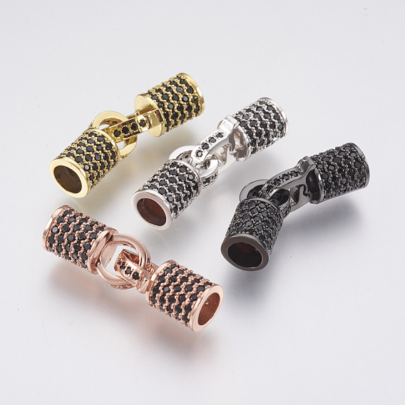 Brass Micro Pave Cubic Zirconia Fold Over Clasps, Lead Free & Cadmium Free, Column