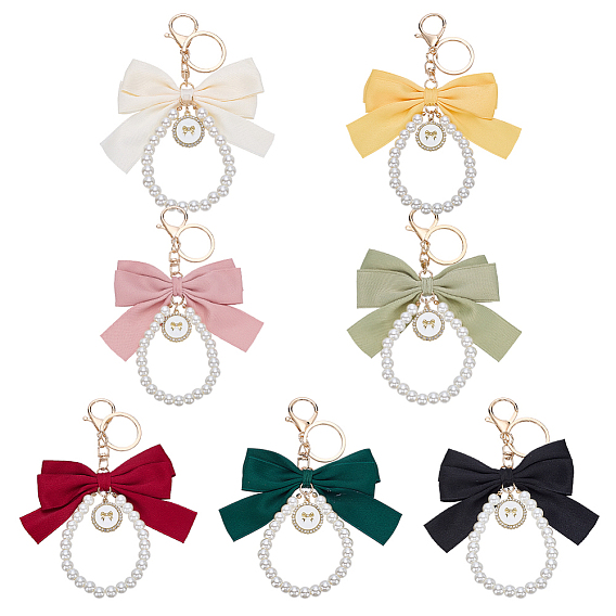 7шт. 7 цвета сплав полиэстер брелоки, с abs имитационными жемчужными бусинами , бантом, золотой свет