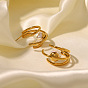 18K Gold Plated Stainless Steel Pearl Inlaid C-shaped Earrings - Fashionable and Versatile Ear Accessories
