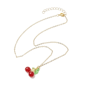 Brass Cable Chains Necklace,  Cherry Pendant Necklaces