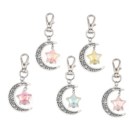 10 piezas 5 colores aleación y decoraciones colgantes de acrílico, con broches de la aleación de la garra giratoria de langosta, la luna y las estrellas