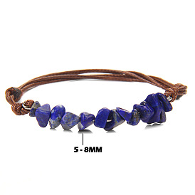 Bohemian Natural Stone Beaded Bracelet with Woven Leather Cord for Women