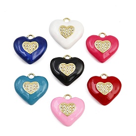 Латунные микро проложить кубического циркония подвески, сердце, с эмалью, реальный 18 k позолоченный, без кадмия и без свинца, стойки покрытие, долговечный