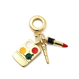 Латунные европейские подвески с подвесками, с эмалью, палетка помад и теней для век, Подвески с большими отверстиями, долговечный, без свинца и без кадмия, стойки покрытие