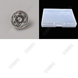 30pcs boutons à tige en alliage de zinc, 1-trou, plat et circulaire avec fleur