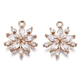 Messing micro pave klare zirkonia anhänger, langlebig überzogen, cadmiumfrei und bleifrei, Blume