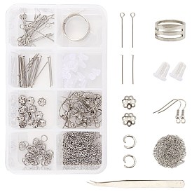 SUNNYCLUE DIY Earring Making Kits, with 304 Stainless Steel Cable Chains & Bead Caps & Earring Hooks, Iron Tweezers and Brass Wide Band Ring Components