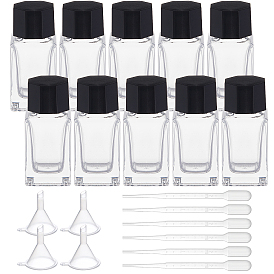 BENECREAT Cuboid Glass Fountain Pen Ink Bottle, with ABS Plastic Bottle Cap, Plastic Funnel Hopper & Dropper