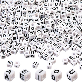 1000шт 5 стили акриловые горизонтальные бусины с буквами, куб с буквой aeiou