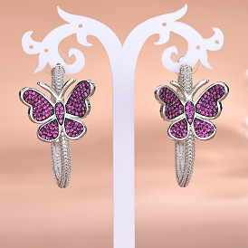 Colorful Butterfly Flower Earrings with Silver Pin and Zircon Stones - Fashionable Women's Jewelry