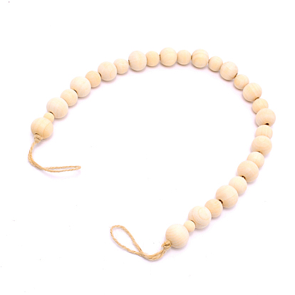 Round Natural Wood Beads Wall Hanging Decorations, with Cotton Cord
