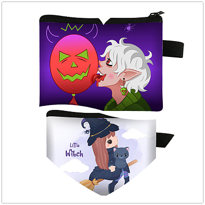 Halloween Pumpkin/Witch Polyester Clutch Bags with Zipper, Change Purse for Women