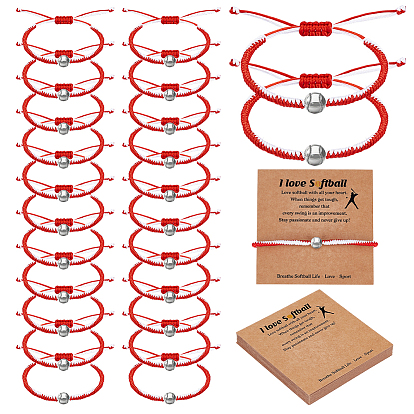 24 шт. браслеты из круглых бусин из сплава, плетеные из бусин, Регулируемые браслеты из вощеного шнура для женщин и мужчин, 24 шт. Бумажные карточки для демонстрации браслетов на тему софтбола