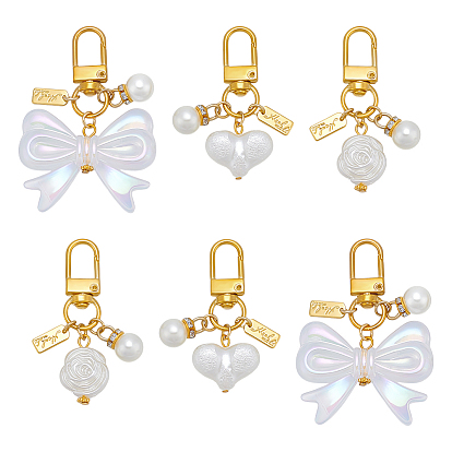 6 шт. 3 стили АБС искусственный жемчуг и акриловые подвесные украшения, с поворотными застежками сплава
