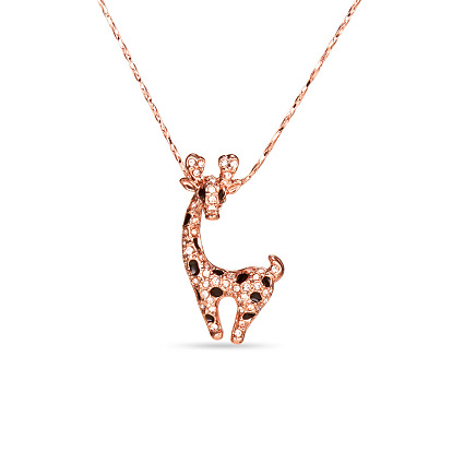 SHEGRACE Chic Real 18K Gold Plated Brass Pendant Necklace, with Micro Pave Cubic Zirconia Giraffe Pendant(Chain Extenders Random Style)