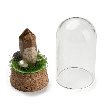 Gemstone Bullet Display Decoration with Glass Dome Cloche Cover, Cork Base Bell Jar Ornaments for Home Decoration
