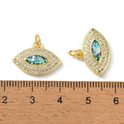 Brass Micro Pave Cubic Zirconia Pendants, with Synthetic Opal and Jump Ring, Evil Eye