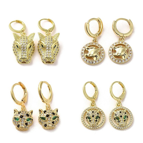 Серьги с подвесками из латуни с леопардовой головкой, с кубического циркония