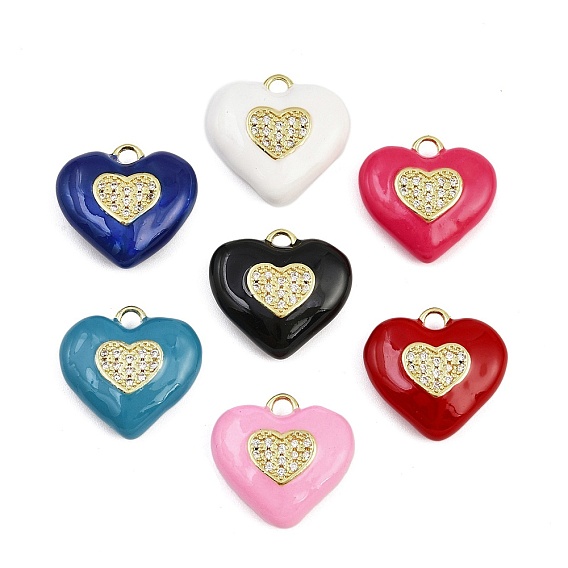 Латунные микро проложить кубического циркония подвески, сердце, с эмалью, реальный 18 k позолоченный, без кадмия и без свинца, стойки покрытие, долговечный
