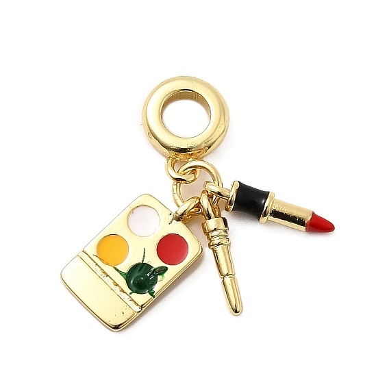 Латунные европейские подвески с подвесками, с эмалью, палетка помад и теней для век, Подвески с большими отверстиями, долговечный, без свинца и без кадмия, стойки покрытие